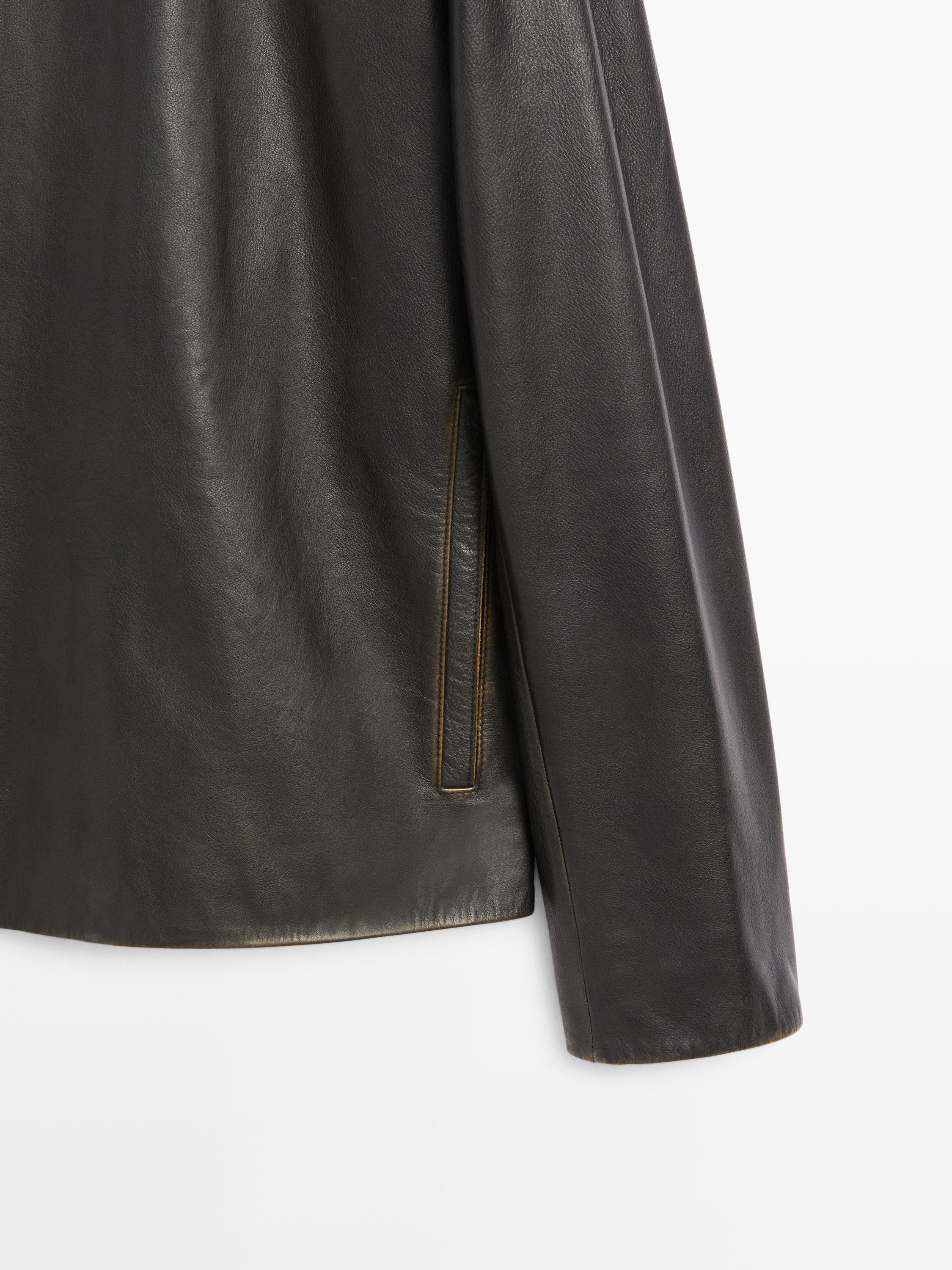 Distressed effect leather jacket
